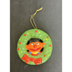 1988 Sesame Street Ernie Wreath Christmas Tree Ornament Holiday Seasonal Decor